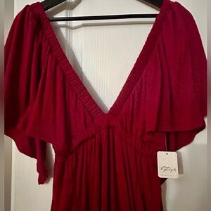 Free People Deep Red Flutter Sleeve Dress